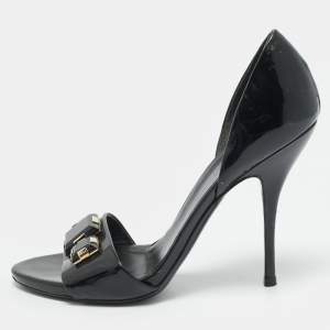 �مملوكة مسبقًا صندل غوتشي طراز دورساي مقدمة مفتوحة مزخرف جواهر جلد لامع أسود مقاس 39.5