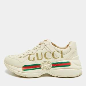 Pre Owned Gucci Rhyton Vintage Logo Size 40 Cream Leather Low Top Sneakers