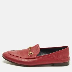 Pre Owned Gucci Jordaan Size 41 Red Leather Horsebit Loafers