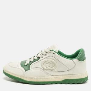 مملوكة مسبقًا Gucci Mac80 Size 37 Green/White Fabric and Leather Slip On Sneakers