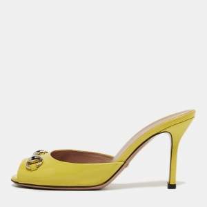 Pre Owned Gucci Horsebit Size 36 Yellow Patent Leather Slide Sandals
