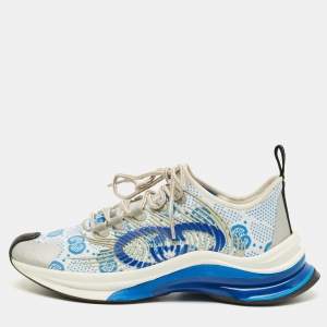 مملوكة مسبقًا Gucci Run Size 38.5 White/Blue Knit Fabric Low Top Sneakers