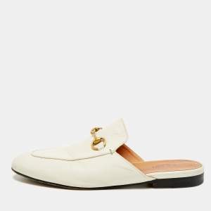 مملوكة مسبقًا Gucci Princetown Size 37.5 White Leather Flat Mules