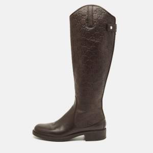 مملوكة مسبقًا Gucci Size 39.5 Dark Brown Guccissima Leather Knee Length Boots
