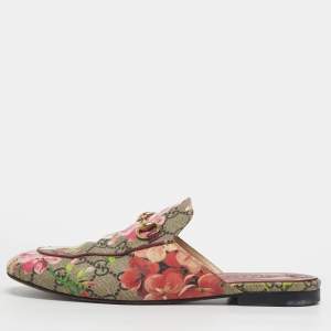Pre Owned Gucci Size 37 Multicolor Blooms Printed GG Canvas Princetown Mules