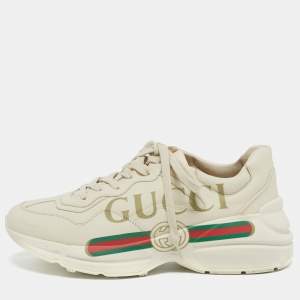 Pre Owned Gucci Size 40 Off-White Leather Rhyton Sneakers 