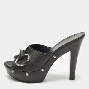 مملوكة مسبقًا Gucci Icon Bit Size 37 Black Leather Platform Clogs