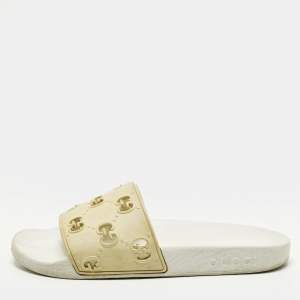 مملوكة مسبقًا Gucci Size 37 Cream GG Rubber Pool Slides 