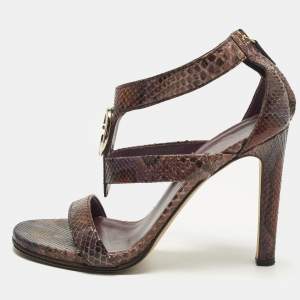 مملوكة مسبقًا Gucci Size 38.5 Multicolor Python Leather Ankle Strap Sandals