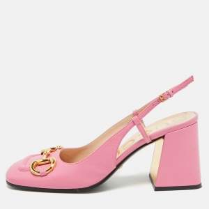 مملوكة مسبقًا Gucci Horsebit Size 39 Pink Leather Block Heel Slingback Pumps