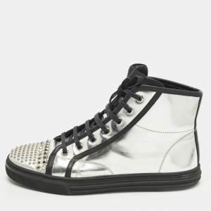 Pre Owned Gucci  Size 37 Silver Leather Studs High Top  Sneakers
