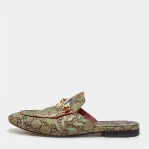 Pre Owned Gucci Princetown Size 39 Multicolor GG Supreme Canvas Tian Print Flat Mules