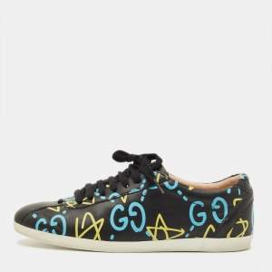 مملوكة مسبقًا Gucci Ace Size 37.5 Black Ghost Print Leather Low Top Sneakers