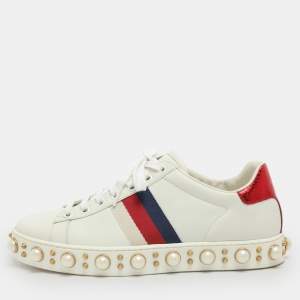 مملوكة مسبقًا Gucci Ace Studded Size 37 White Leather Low Top Sneakers