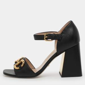 مملوكة مسبقًا Gucci Horsebit Size 38.5 Black Leather Ankle Strap Sandals