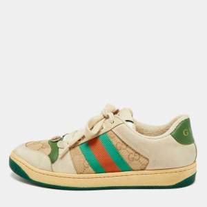 Pre Owned Gucci Screener Size 37 Multicolor GG Canvas and Nubuck Leather Low Top Sneakers