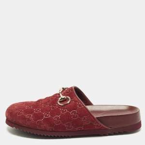Pre Owned Gucci GG Size 37.5 Red Leather and Suede Mules