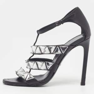 Pre Owned Gucci Sigourney Size 36 Black Leather Gladiator Sandals