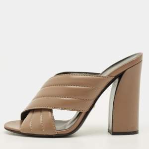 Pre Owned صندل غوتشي ويببي جلد مبطن بني بحزام متقاطع مقاس 41