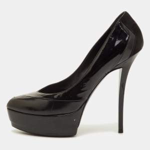 مملوكة مسبقًا Gucci Size 38 Black Leather and Patent Leather Platform Pumps
