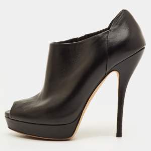 Pre Owned Gucci Size 38 Black Leather Peep Toe Platform Ankle Length Boots