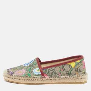 Pre Owned Gucci  Size 38.5 Multicolor GG Floral Coated Canvas Slip On Espadrille Flats