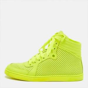 Pre Owned Gucci Coda  Neon  Size 36 Green Perforated Leather High Top Sneakers