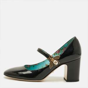 Pre Owned Gucci Lois Bee Size 36.5 Black Patent Leather Mary Jane Pumps