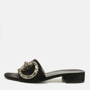 مملوكة مسبقًا Gucci Maxime Size 37.5 Black Suede Slide Sandals
