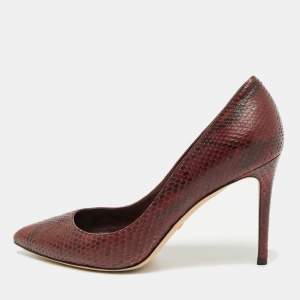 Pre Owned Gucci Size 37.5 Burgundy Python Leather Pointed Toe Pumps