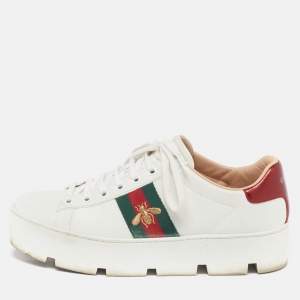 Pre Owned Gucci Ace Size 39 White Leather Platform Low Top Sneakers