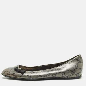 مملوكة مسبقًا Gucci Size 38 Grey Monogram GG Coated Canvas Ballet Flats