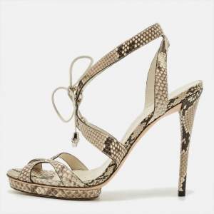 Pre Owned Gucci Size 38.5 Two Tone Snakeskin Leather Ankle Strap Sandals