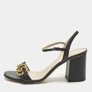 Pre Owned Gucci GG Marmont Size 39 Black Leather Ankle Strap  Sandals