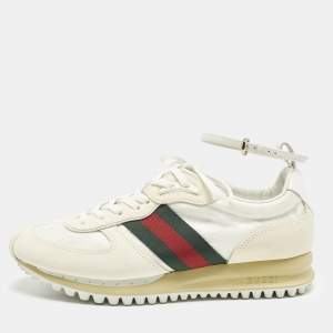 Pre Owned Gucci Nora Remotion Size 36 Cream/White GG Canvas and Suede Sneakers