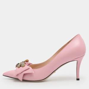 Pre Owned Gucci Queen Margaret Size 40.5 Pink Leather Pumps