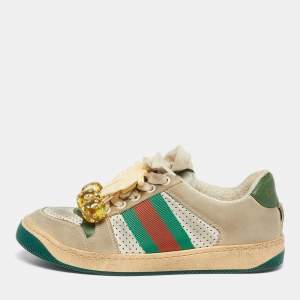 مملوكة مسبقًا Gucci Screener Size 34 Multicolor Nubuck Leather Low Top Sneakers