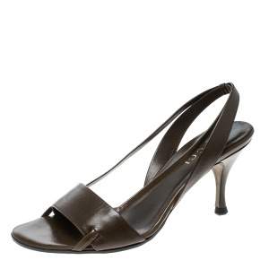 Pre Owned Gucci Brown Leather Open Toe Slingback Sandals Size 35