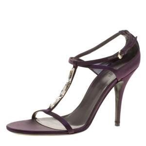 Pre Owned Gucci Purple Satin T-strap Sandals Size 40.5