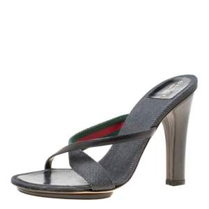 Pre Owned Gucci Black Fabric And Leather Cross Strap Sandals Size 36