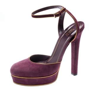 مملوكة مسبقًا Gucci Purple Suede Huston Ankle Strap Platform Sandals Size 39