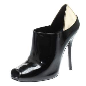 Pre Owned Gucci Black Patent Leather Peep Toe Booties Size 38