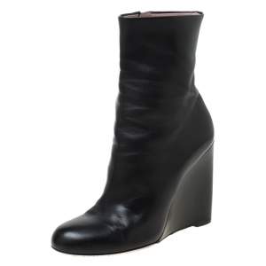 Pre Owned Gucci Black Leather Wedge Ankle Boots Size 37.5