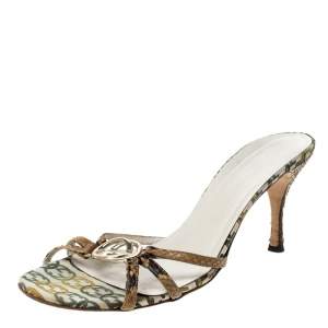 Gucci Brown Python Leather GG Strappy Sandals Size 38