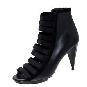 Pre Owned Gucci Black Leather Cut Out Ankle Booties Size 41