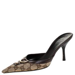 Pre Owned Gucci Beige GG Canvas Slip On Sandals Size 36