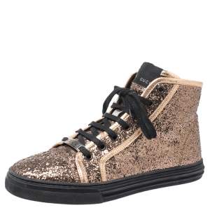  Gucci Rose Gold Glitter California High Top Sneakers Size 38