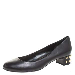 Pre Owned Gucci Black Leather Spike Studded Block Heel Pumps Size 38