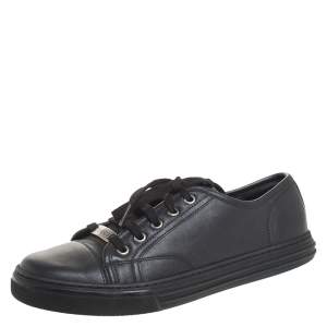 Gucci Black Leather Low Top Lace Up Sneakers Size 38