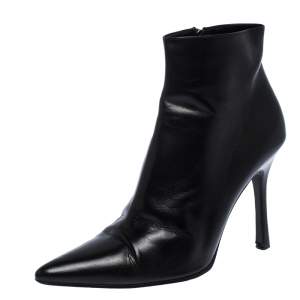 Pre Owned Gucci Black Leather Pointed Toe Ankle Boots Size 38